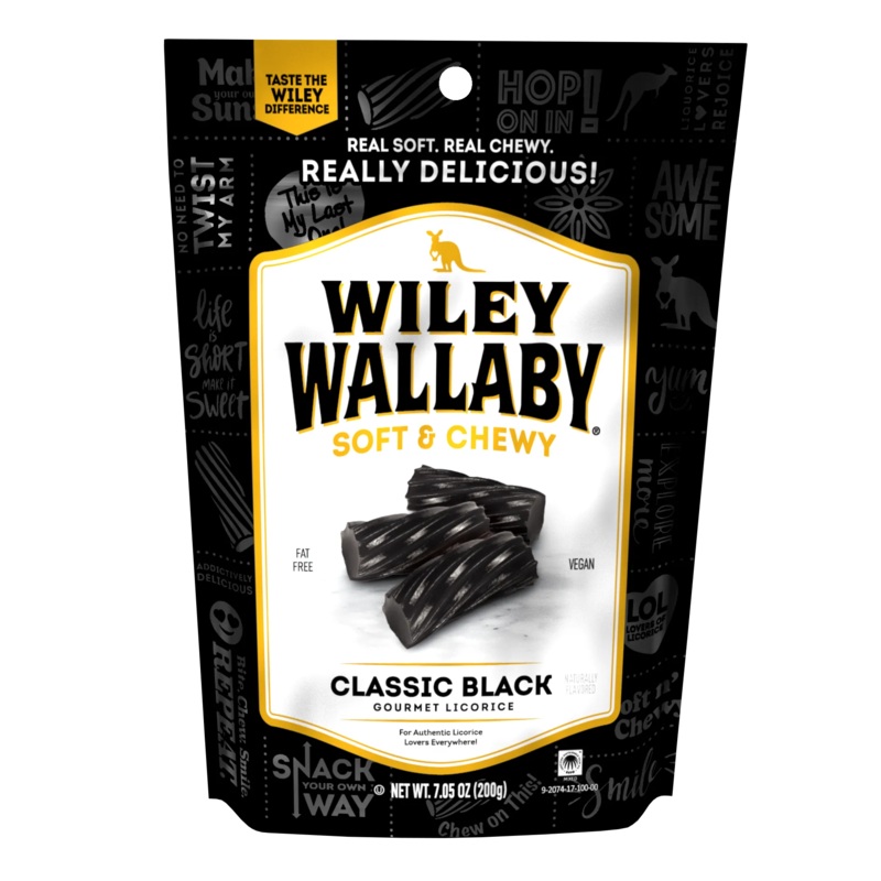 Wiley Wallaby Licorice Bites – Classic Black Peg Bags: 12-Piece Case
