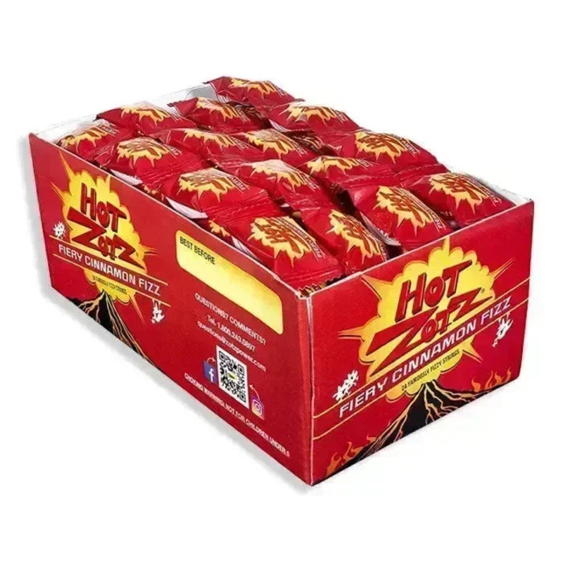Zotz Hot Fiery Cinnamon Candy Fizz Strings: 24-Piece Display