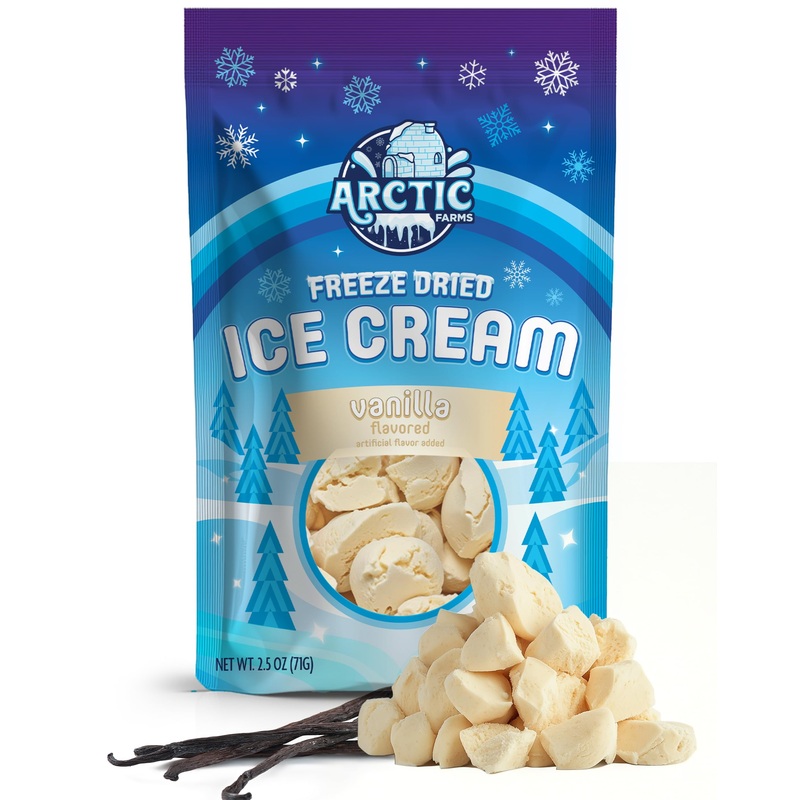 Arctic Farms Freeze Dried Ice Cream Bits Bagged And Boxed – Does Not Melt (Vanilla)