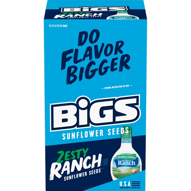 Bigs Hidden Valley Ranch Sunflower Seeds, Keto Friendly Snack, 2.75-Oz. Bag (Pack Of 12)