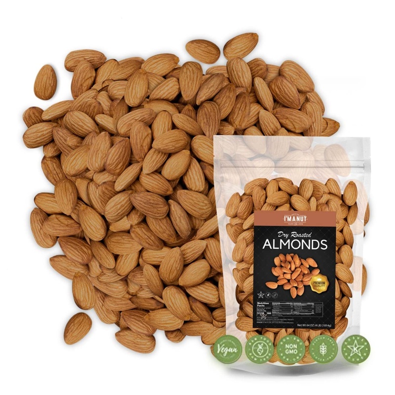 Dry Roasted Almonds Unsalted 16 Oz (1 Lb) Batch Tested Gluten & Peanut Free | No Oil | Whole | No Ppo | Non-Gmo | No Herbicide |