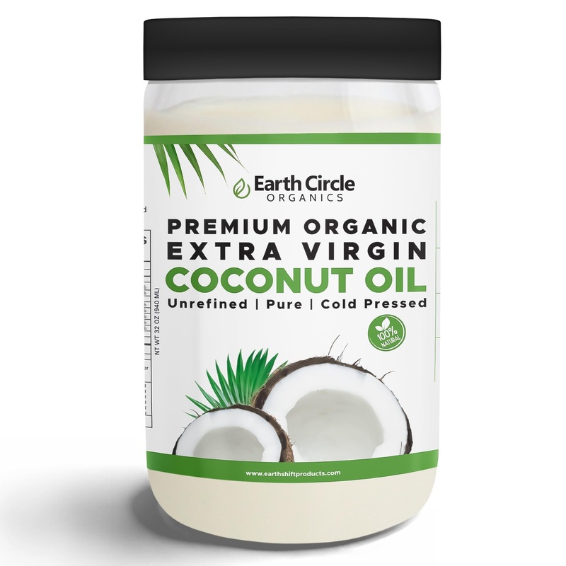 Earth Circle Organics Premium Ultra Pure Extra Virgin Organic Coconut Oil, Cold Pressed, Baking, Smoothies, Skin & Hair Care, Gl