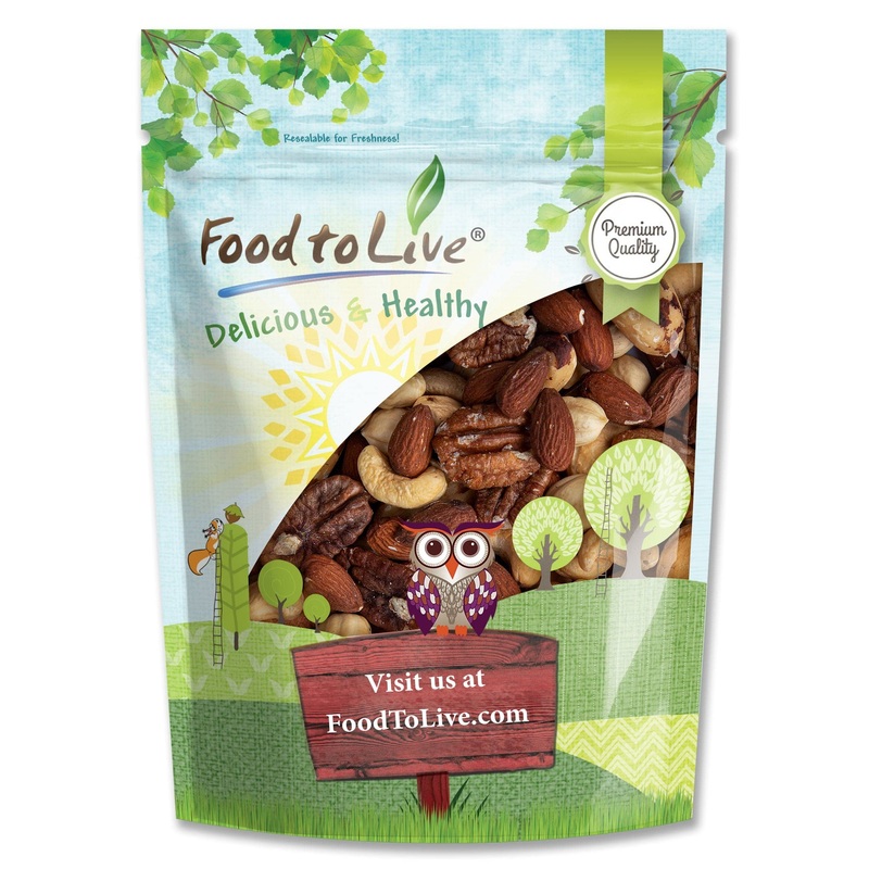 Food To Live Deluxe Unsalted Nuts Mix, 2 Pounds – A Blend Of Dry Roasted Pecans, Cashews, Hazelnuts, Almonds, Brazil Nuts. Oven