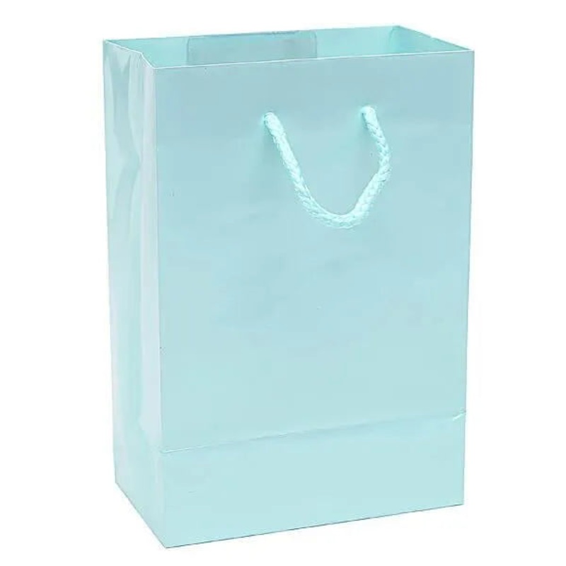 Glossy Candy Bags with Handles – Caribbean Blue: 12-Piece Pack