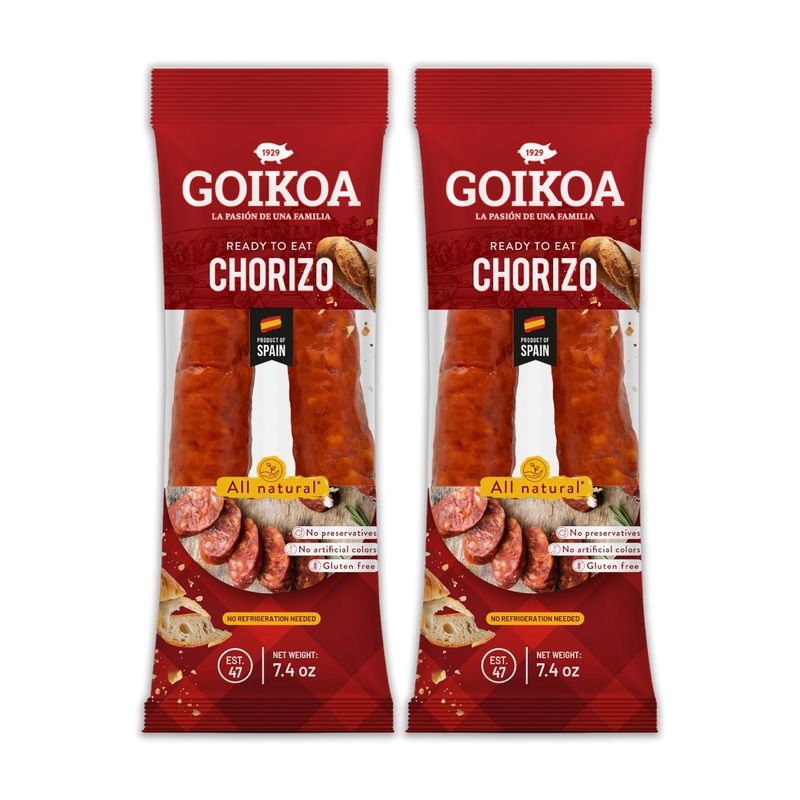 Goikoa Mild Chorizo | All Natural | Dry-Cured | Authentic Navarre Spain | Perfect For Charcuterie | 7.4 Oz (210 Gr) | (Pack Of 2