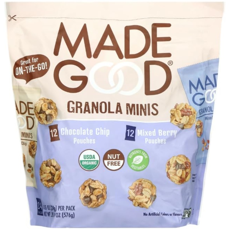 Made Really Good Granola Minis, Chocolate Chip And Mixed Berry, 24 Pouches, Usda Organic, Nut Free
