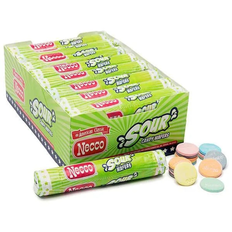 Necco Wafers Candy Rolls – Sour Flavors: 24-Piece Box