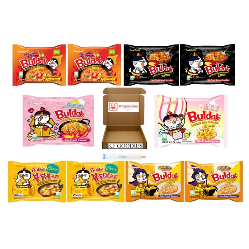 Samyang Buldak Hot Spicy Chicken Ramen Noodle Korean Stir-Fried Ramen (10, 1 Carbonara, 1 Cream Carbonara, 2 Original Spicy, 2 T
