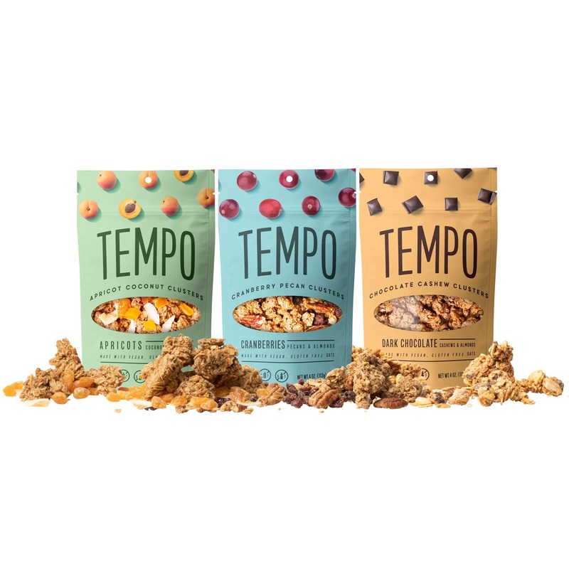 Tempo Granola Cluster Variety Pack – Dark Chocolate, Cranberry, Apricot – Vegan, Gluten Free, Oats, Low Sugar, Vegan, Dairy Free