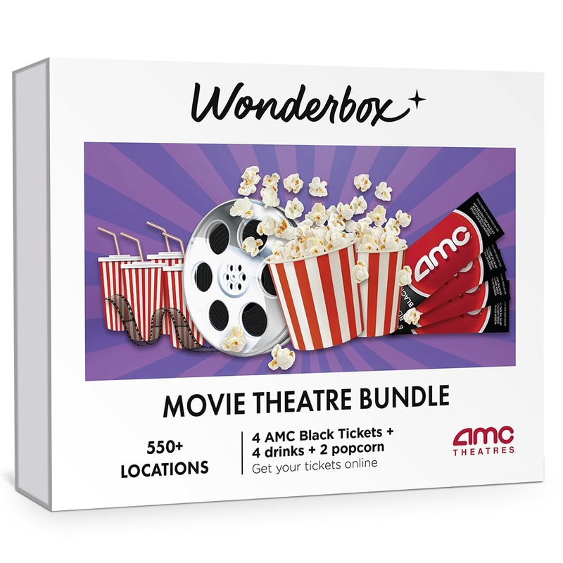 Wonderbox – Amc Movie Theatres Bundle – 4 Black Tickets + 4 Drinks + 2 Popcorn – Original Gift Idea – Experience Gift – 550 Loca