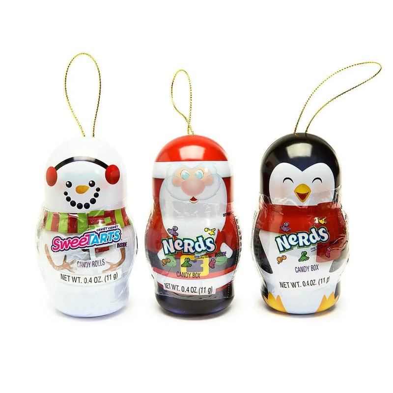 Bee International Candy Tin Christmas Ornaments – Santa, Snowman and Penguin: 12-Piece Box