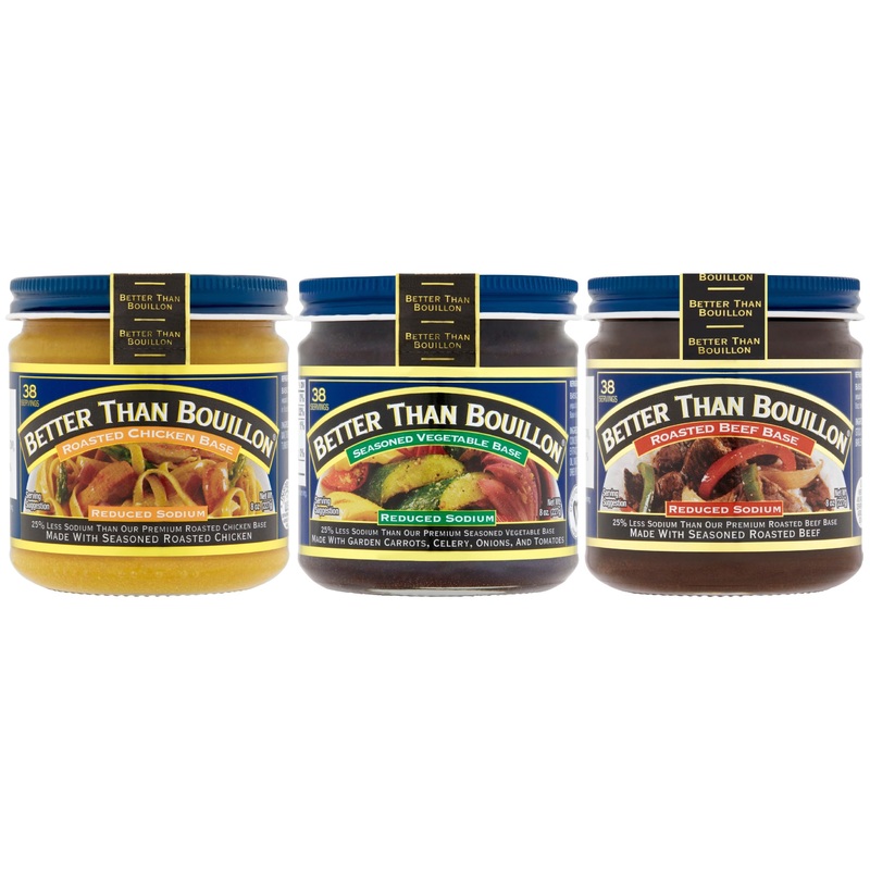Better Than Bouillon Brand, Reduced Sodium Variety Pack With 1 Chicken Base, 1 Beef Base And 1 Vegetable Base, 8 Ounce Jars (Pac