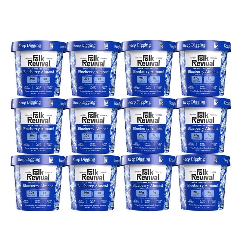 Folk Revival Blueberry Almond Keto Instant Oatmeal – 20G Protein, 5G Net Carbs, High Fiber, Non Gmo, Gluten Free, Made With Acor