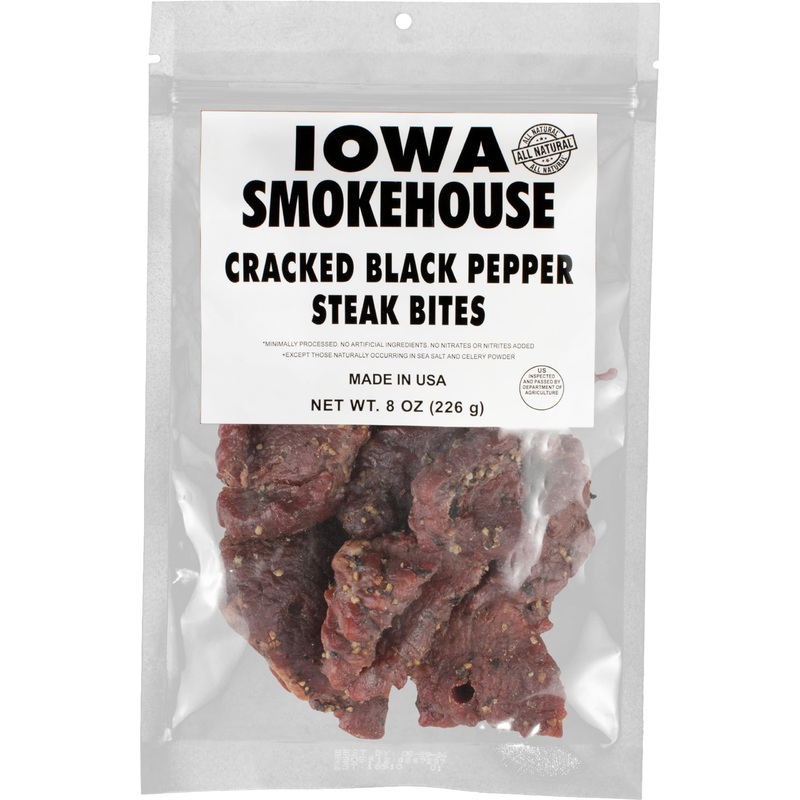 Iowa Smokehouse Steak Bites, Cracked Black Pepper – Tender Nugget Meat Snack – All Natural & Gluten Free – 9G Of Protein, All Us