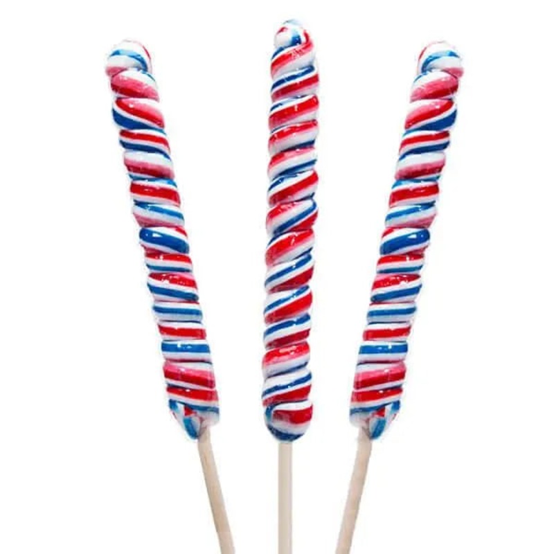 Patriotic USA Red – White – Blue 2-Ounce Twister Lollipops: 12-Piece Box