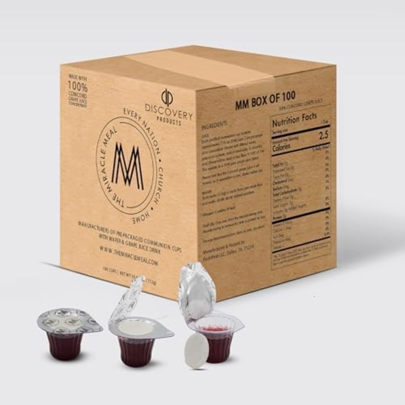 Pre-Filled Communion Cups With Larger Tab And Wafer Set – Box Of 100 – Made With Concord Grape Juice & Wafer – Made In The Usa
