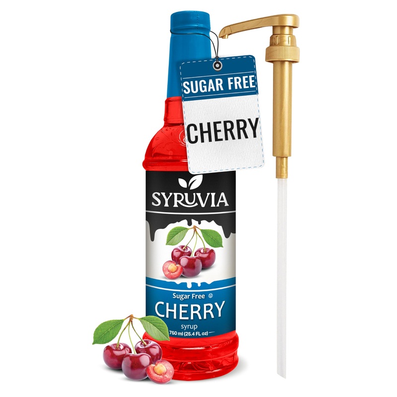 Syruvia Sugar Free Cherry Syrup With Syrup Pump Dispenser – Cherry Syrup Flavor, 25.4 Fl Oz – Perfect For Cocktails, Ice Tea, De