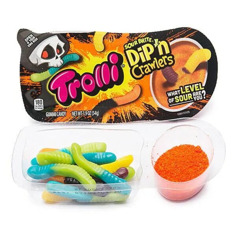 Trolli Sour Brite Dip’N Crawlers Gummy Worms Halloween Candy Packs: 12-Piece Box