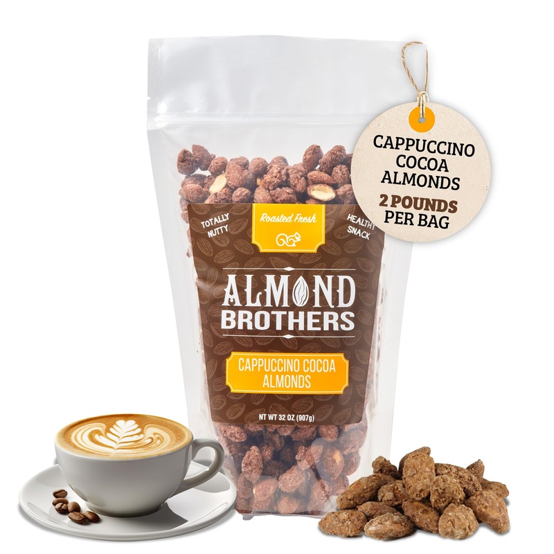 Almond Brothers Roasted Almonds – Hand Crafted Cappuccino & Cocoa Almonds, Gluten-Free, Non-Gmo, Candied Almonds – 2 Lb Bag