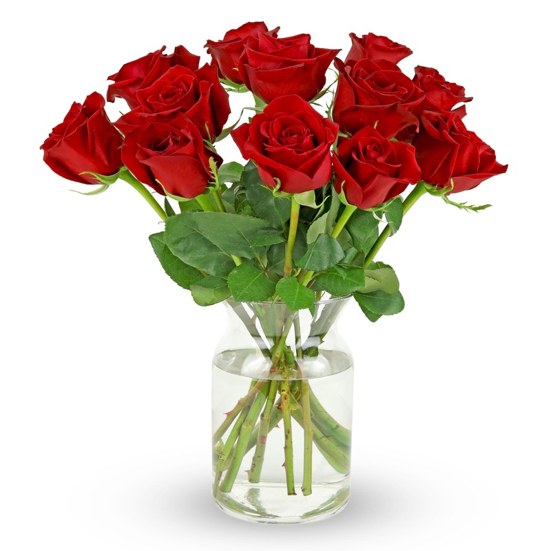 Benchmark Bouquets – 12 Stem Premium Red Roses (Glass Vase Included) – Fresh Flowers For Delivery – Gift For Graduation, Birthda