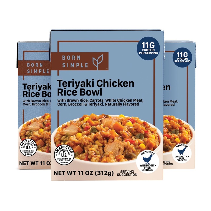 Born Simple Prepared Meals – Ready To Eat Teriyaki Chicken Rice Bowl | 11G Protein | 11 Oz (Pack Of 3)