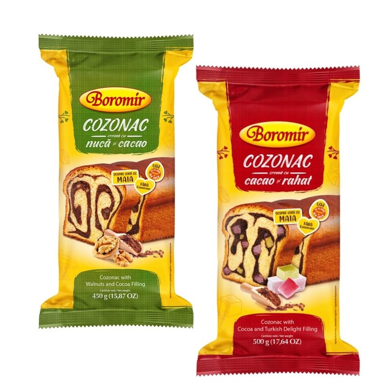 Boromir Cozonac Walnuts And Cocoa & Turkish Delight Filling Swirl Cake Sweet Breads – 2 Pack