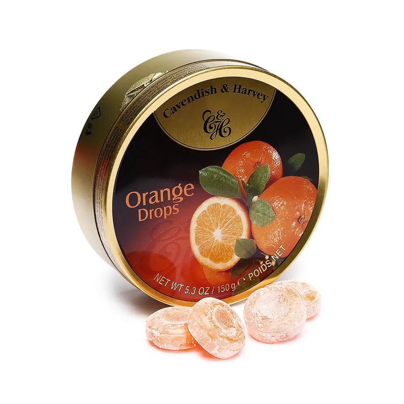 Cavendish & Harvey Hard Candy Drops Tins – Orange: 12-Piece Box