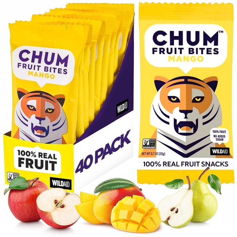 Chum Fruit Bites 100% Real Fruit Snacks | Mango, 40 Pack | Non-Gmo, No Added Sugar Or Preservatives | Top 12 Allergen And School