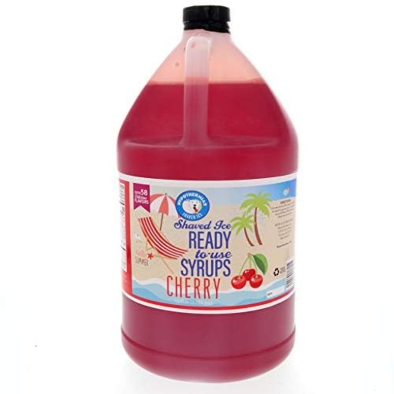Hypothermias Cherry Ready To Use Gallon (128 Fl. Oz) Hawaiian Snow Cone Flavors Syrup – Shaved Ice, 100% Pure Cane Sugar