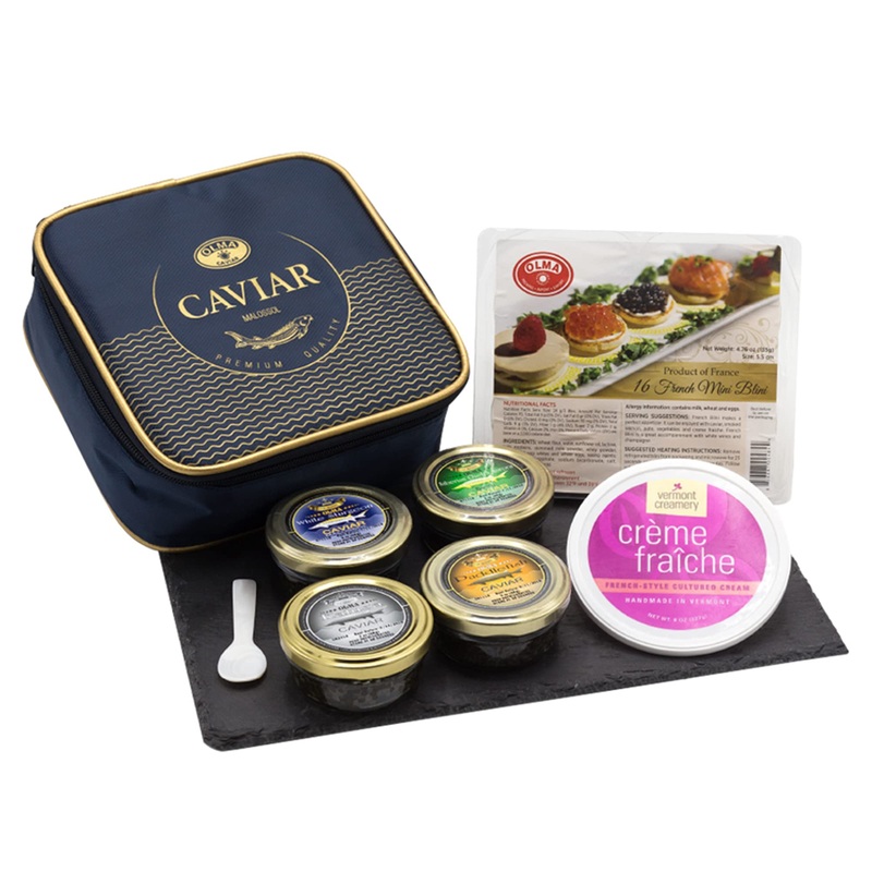 Olma Majestic Caviar Gift Set – 8 Oz (224G) Of Caviar, Includes Kaluga Royal, Siberian Osetra Aurora, White Sturgeon, Paddlefish