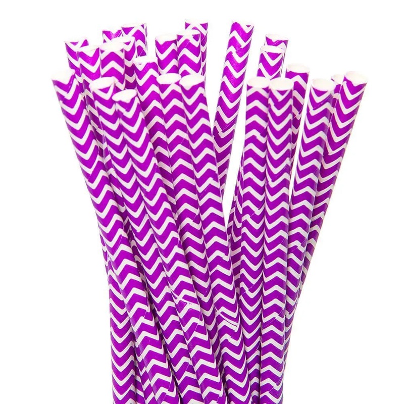 Paper 7.75-Inch Drinking Straws – Lavender Chevron Stripes: 25-Piece Pack