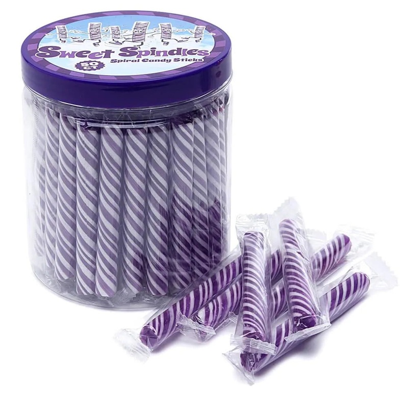 Sweet Spindles Mini Hard Candy Sticks – Grape: 50-Piece Jar