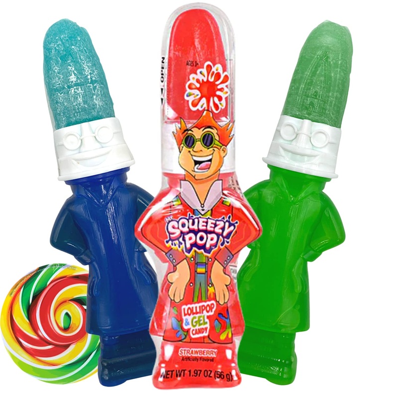 Sweetzo Squeezy Pops Lollipop And Squeeze Gel Candy, Sour Ooze Lickers, Assorted Fruit Flavors, Birthday Party Favors For Boys A