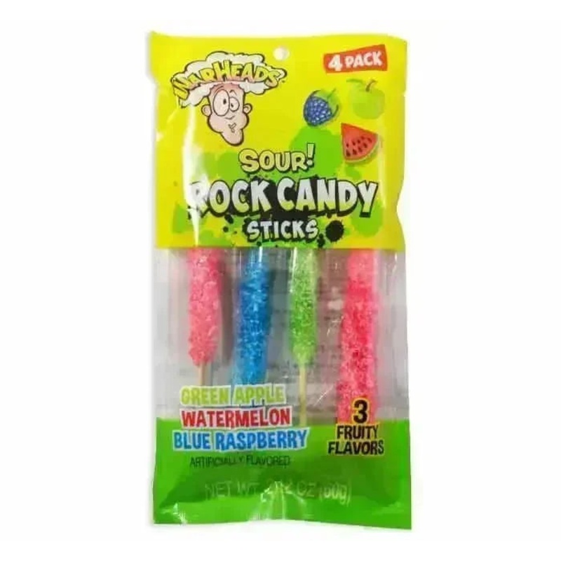 WarHeads Assorted Sour Rock Candy Sticks 4-Pack Peg Pag: 12-Piece Box