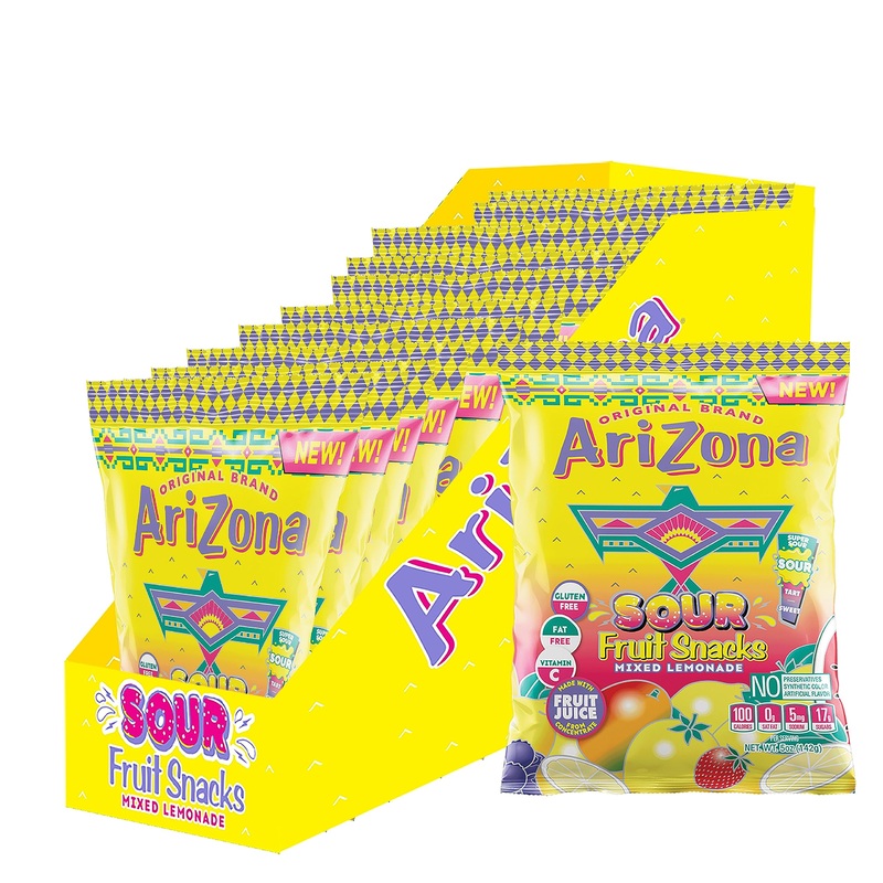Arizona Sour Lemonade Fruit Snacks – New – 5 Ounce Bags (Pack Of 12) – Gluten Free – Gummy Chews