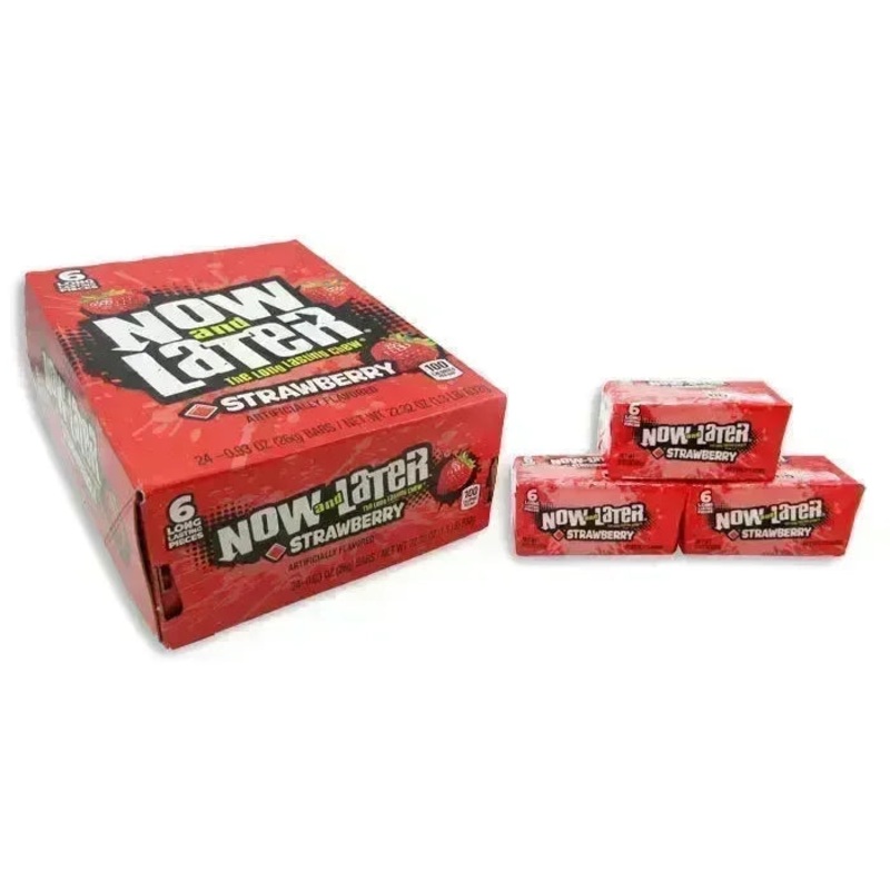 Now and Later Soft Fruit Chews Candy Packs – Strawberry: 24-Piece Box