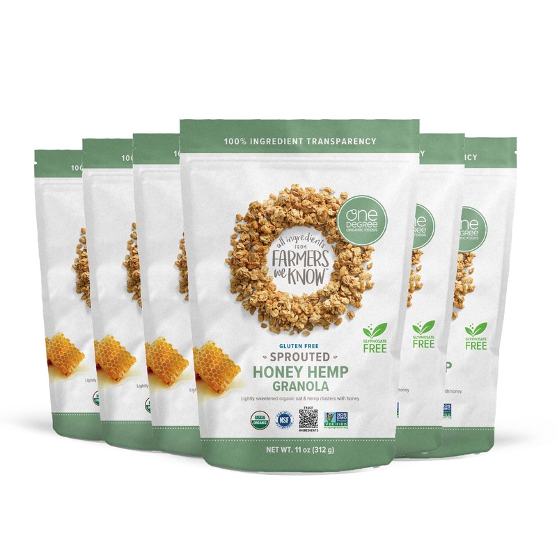 One Degree Organic Foods Sprouted Oat Honey Hemp Gluten Free Granola – Usda Organic (11 Oz. – 6 Pack)