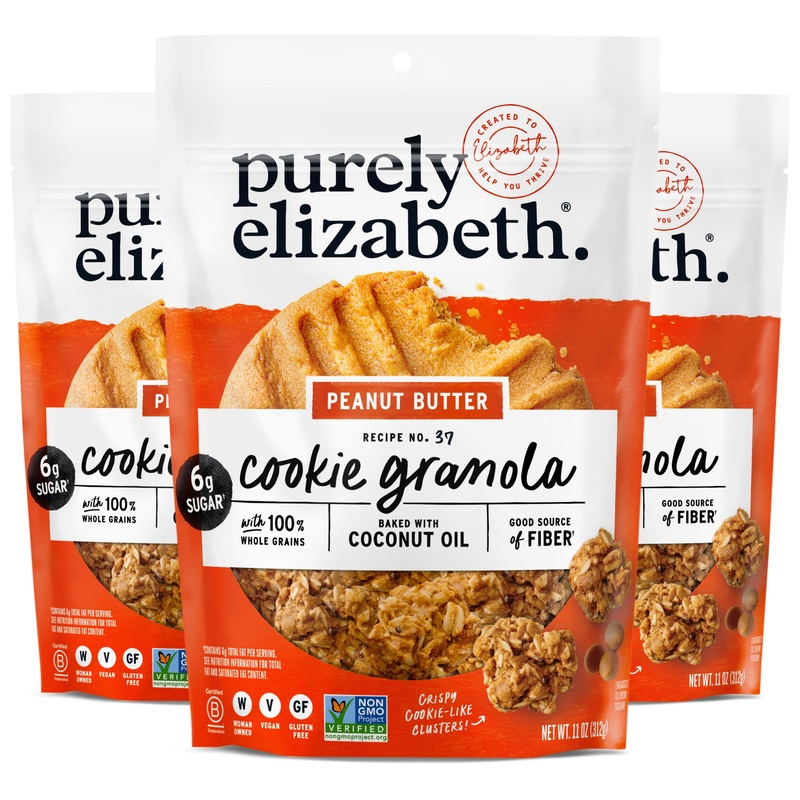Purely Elizabeth Cookie Granola, Peanut Butter, Gluten-Free, Non-Gmo (3 Ct, 11Oz Bag)