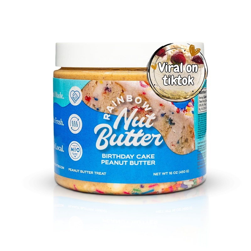 Rainbow Nut Butter, Birthday Cake Peanut Butter Spread, Treat, Snack, Vanilla Sprinkles Frosting, White Chocolate, High Protein