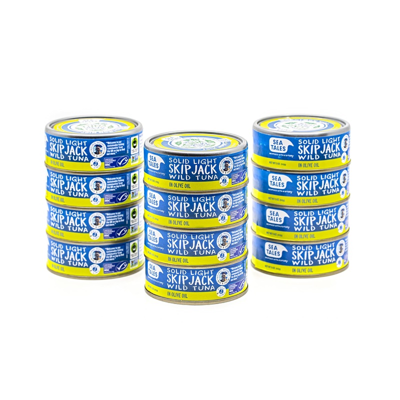 Sea Tales Solid Light Skipjack Canned Tuna In Olive Oil – 100% Pole & Line Wild Sustainably Caught – Fair Trade Certified – High