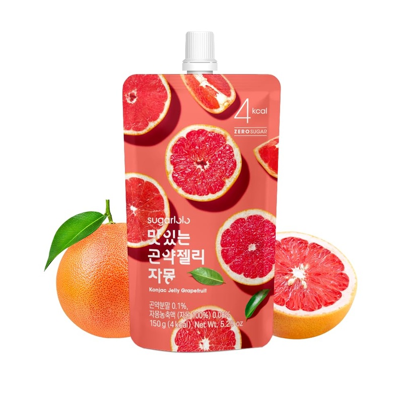 Sugarlolo Konjac Sweet Grapefruit Jelly Snack – Vegan Jello With Zero Sugar | Only 4 Calories Per Pouch | Low Calorie Korean Sna