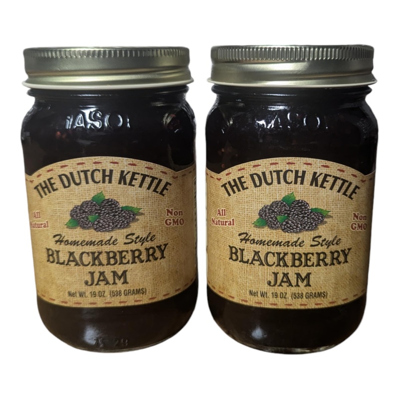 The Dutch Kettle Amish Homemade Blackberry Jam – 2 Pack (18 Oz Jars) – Made With Premium Ingredients, Non-Gmo, No Preservatives