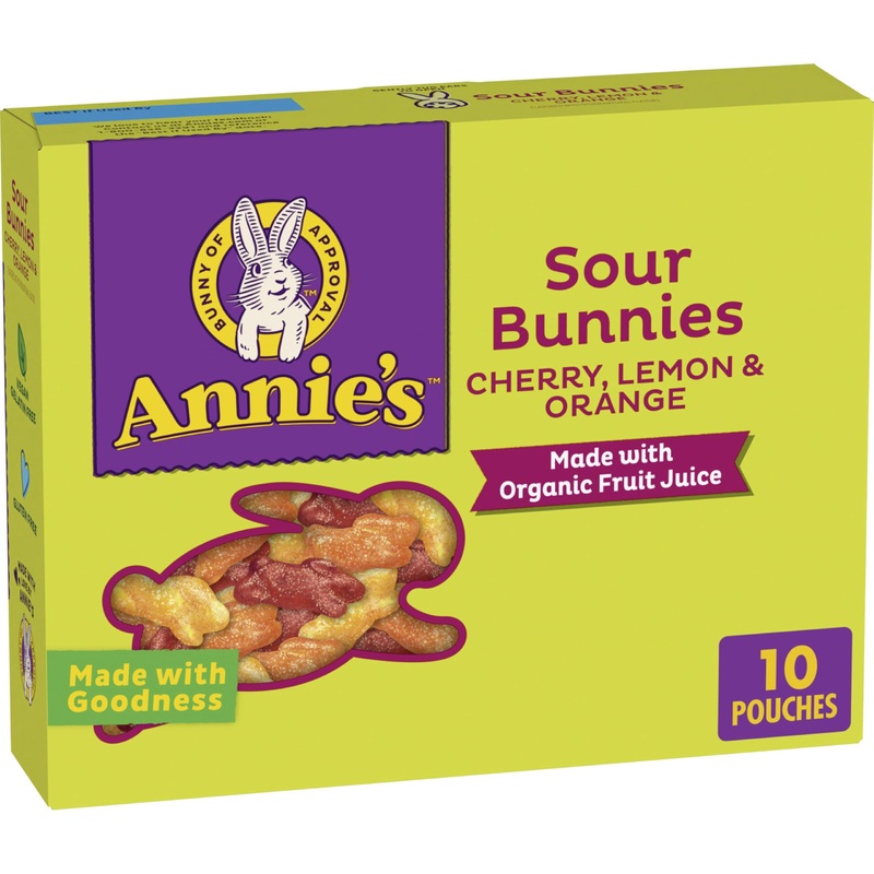 Annie’S Sour Bunnies Fruit Flavored Snacks, Cherry, Lemon & Orange Flavors, Made With Organic Fruit Juice, 7 Oz