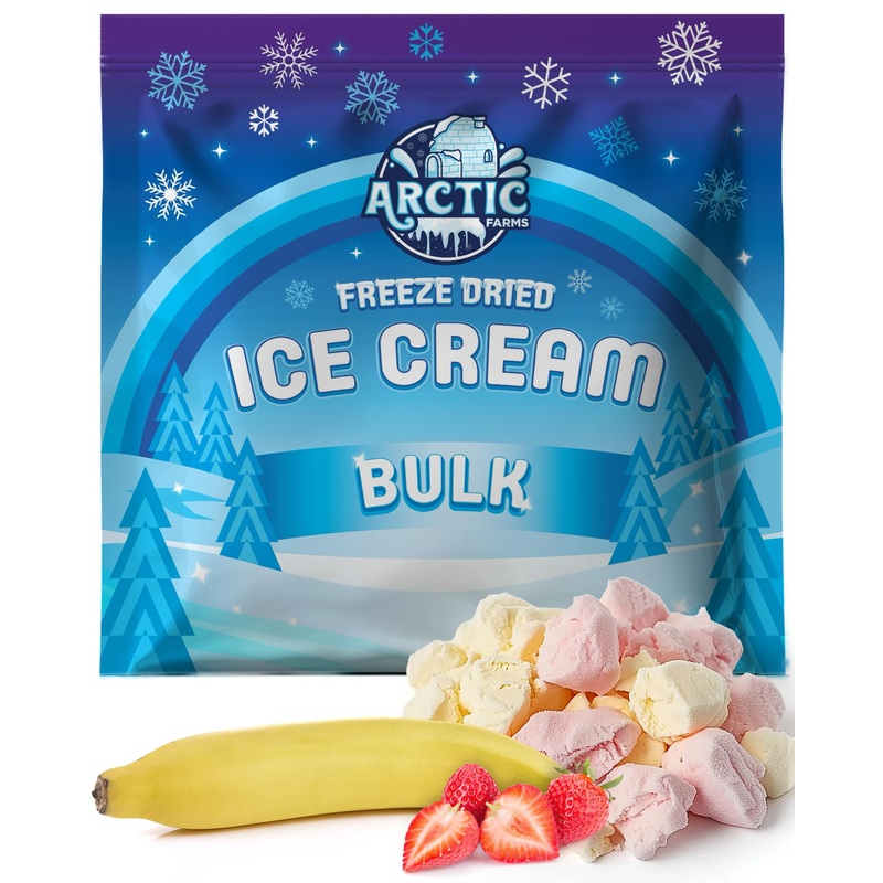 Arctic Farms Freeze Dried Ice Cream Bits Bulk – Does Not Melt (Strawberry Banana Mix) (1Lb)