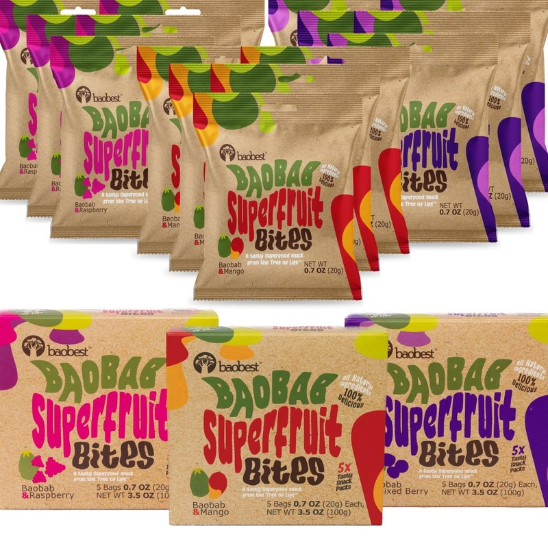 Baobest Superfruit Bites Variety Pack – Berry, Mango & Raspberry – Vegan, Gluten Free, High in Vitamin C – 15 Servings