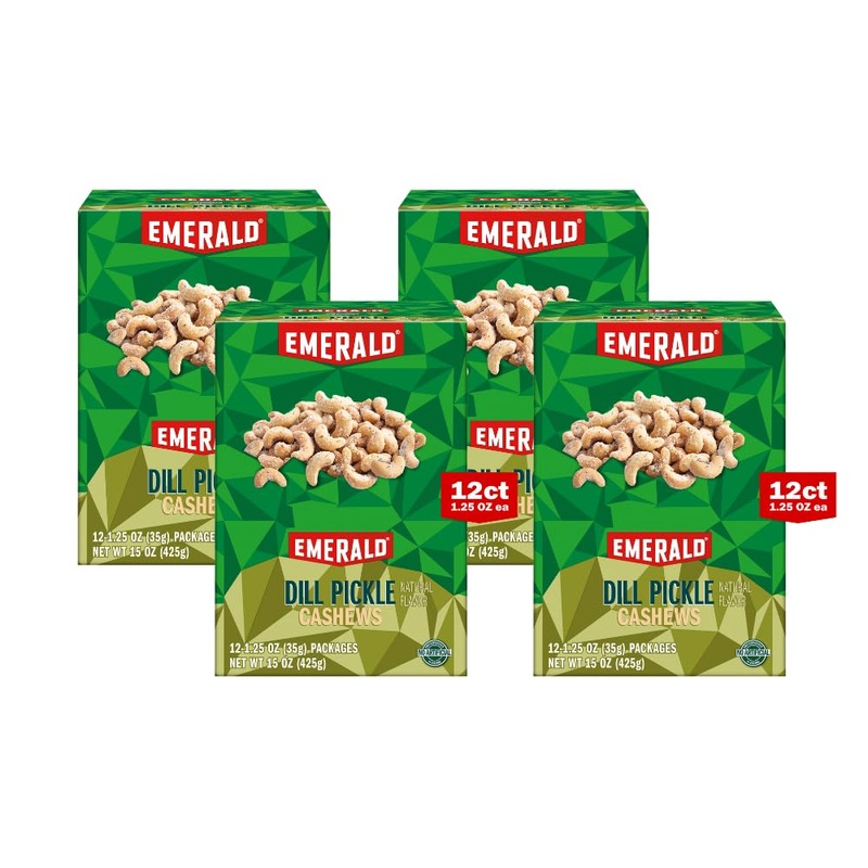 Emerald Nuts, Dill Pickle Seasoned Cashews, 15 Oz (Pack Of 4)