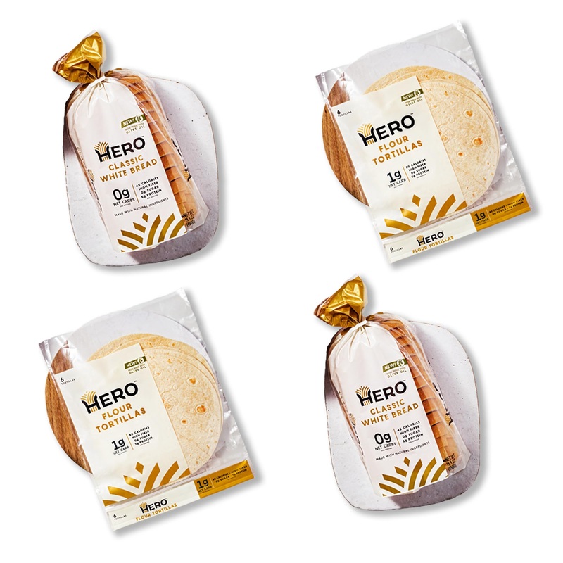 Hero Favorites Bundle – 0G Net Carb White Bread, 1G Net Carb Flour Tortilla | 0G Sugar, High Fiber &