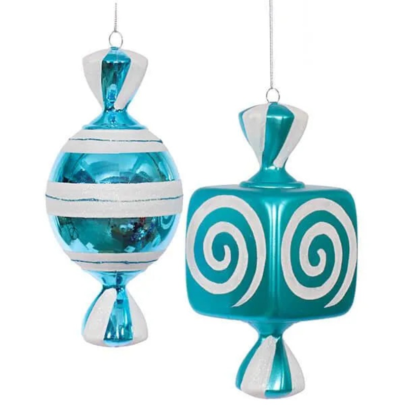 Teal Blue Large Candy Ornaments – 8 Inch: 2-Piece Box