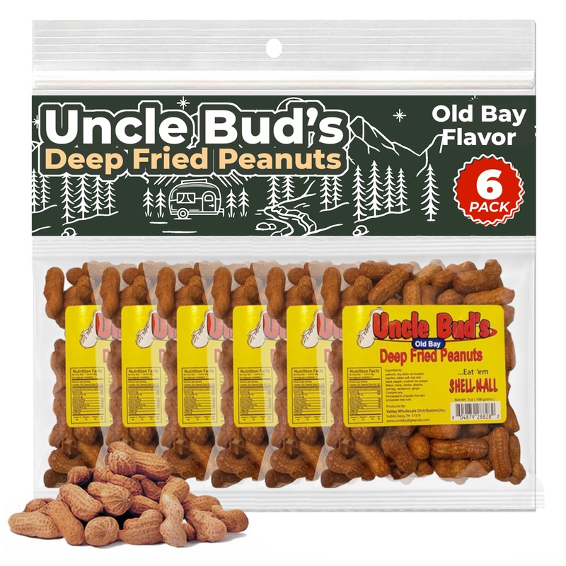 Uncle Bud’S Deep Fried Peanuts In Shell (6-Pack) | Old Bay Seasoning Peanuts, Peanuts Individual Packs, Spicy Peanuts, Nuts Indi