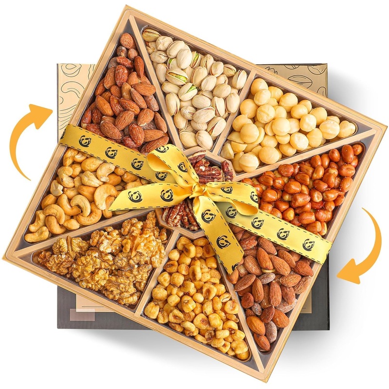 Valentines Day Gourmet Mixed Nuts Gift Basket With Lazy Susan | Xl 2 Lb Platter Includes 9 Assortments Of Premium Nuts – Sleek B